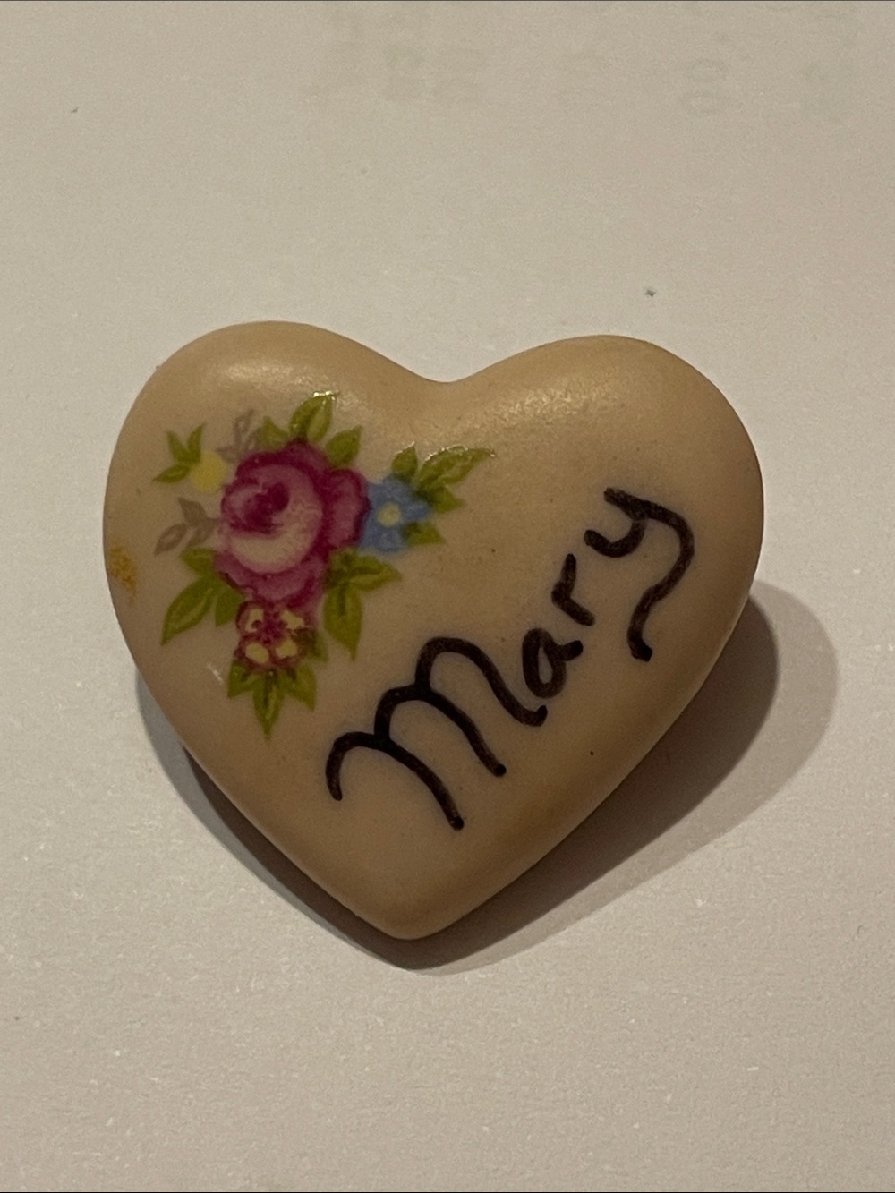 Personalized Heart Keepsake - Cream Floral 'Mary' Accent pin brooch